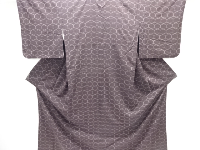 JAPANESE KIMONO / TSUMUGI / WOVEN GEOMETRIC PATTERN 